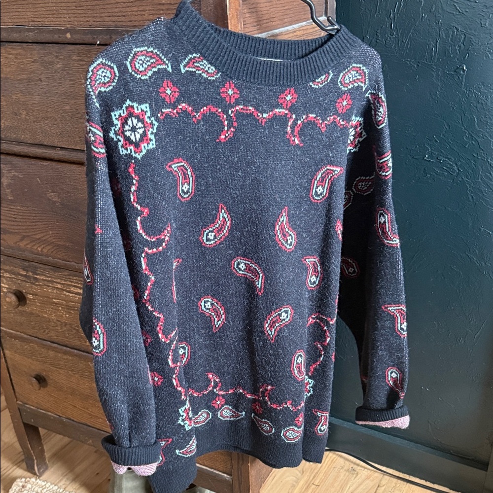 Paisley Patterned Black and Red Sweater